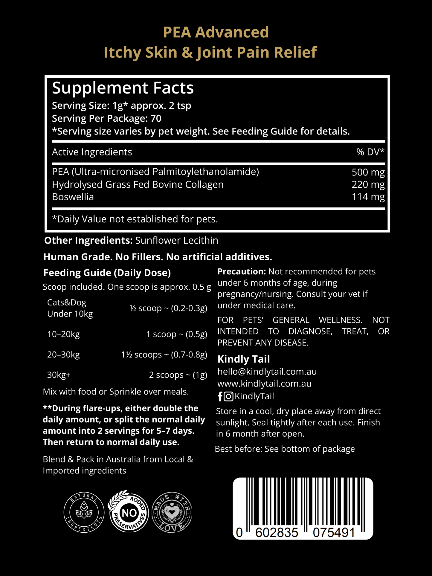 Kindly Tail PEA Advanced ingredients and feeding guide