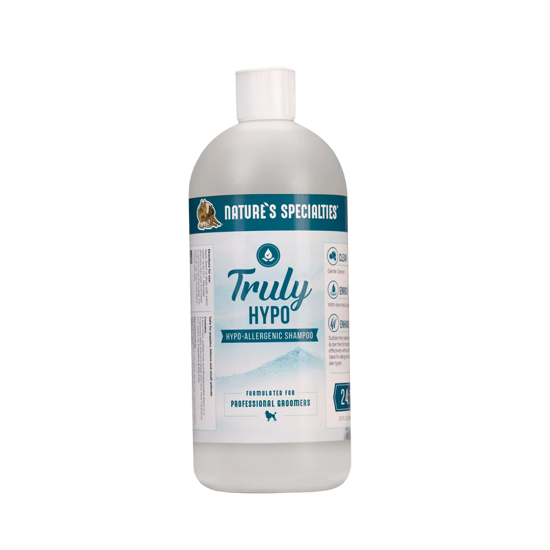 Natures Specialties Truly Hypo Shampoo, a fragrance-free sulphate-free wash suited to the bare skin of a hairless Chinese Crested