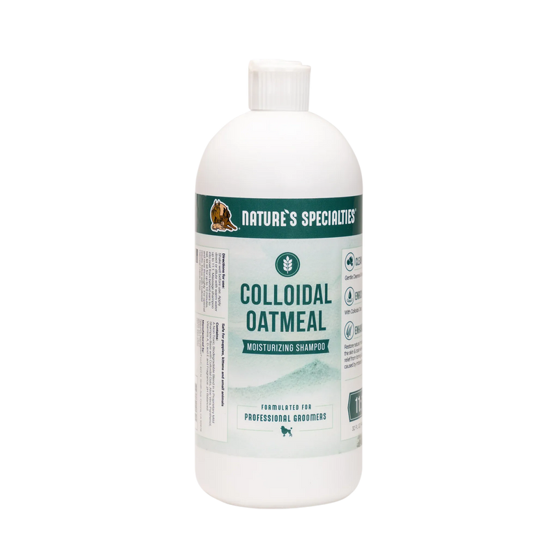 Natures Specialties Colloidal Oatmeal Shampoo, an oat-based wash for dogs with dry flaky scurfy skin