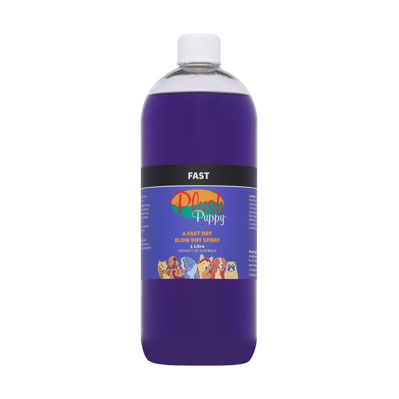 Plush Puppy FAST Blow Dry Spray, a fast dry spray for dogs that reduces blow drying time