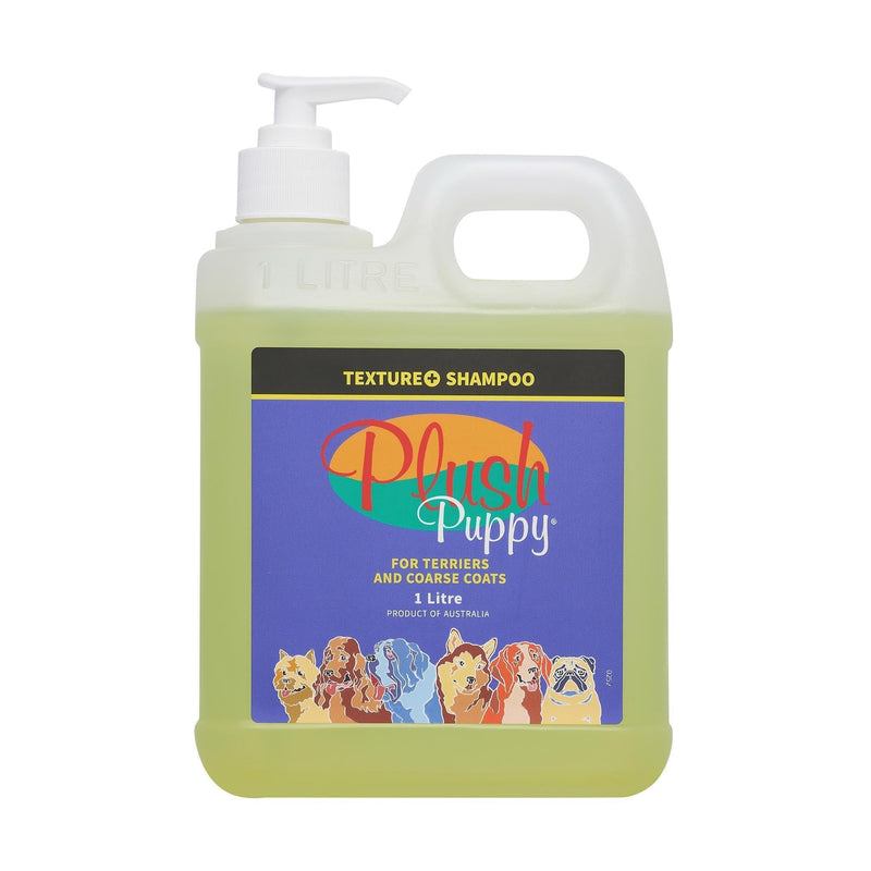 Plush Puppy Texture + Shampoo, formulated to wash a wiry Airedale jacket without softening it