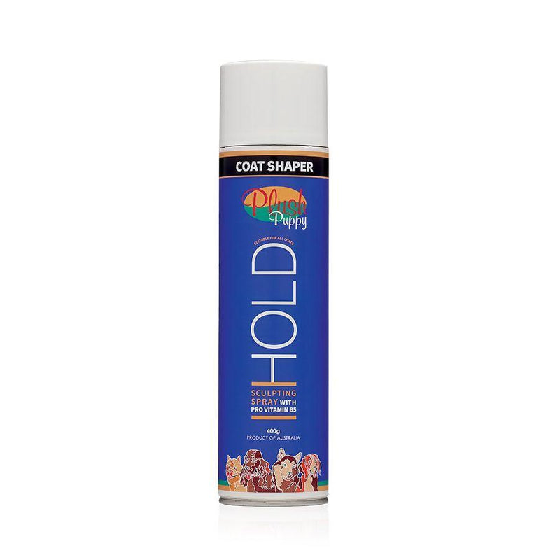 Plush Puppy HOLD Coat Shaper 400g, a sculpting spray used to fix a scissored dog trim into shape