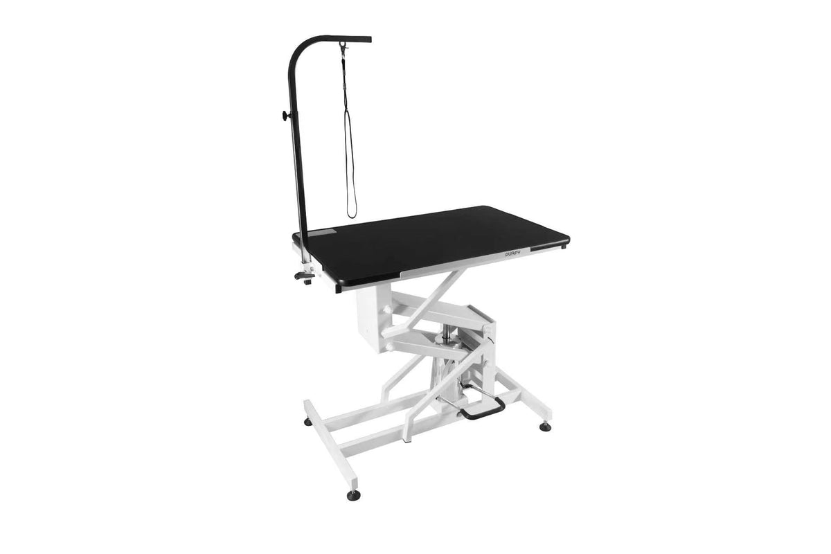 PURFY Hydraulic Lifting Adjustable Grooming Table - White, angled view
