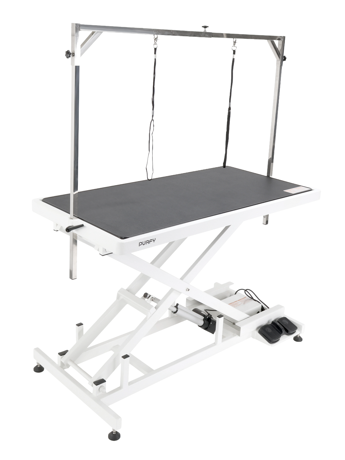 PURFY Ultra-Low Electric Lift Table - White, angled view