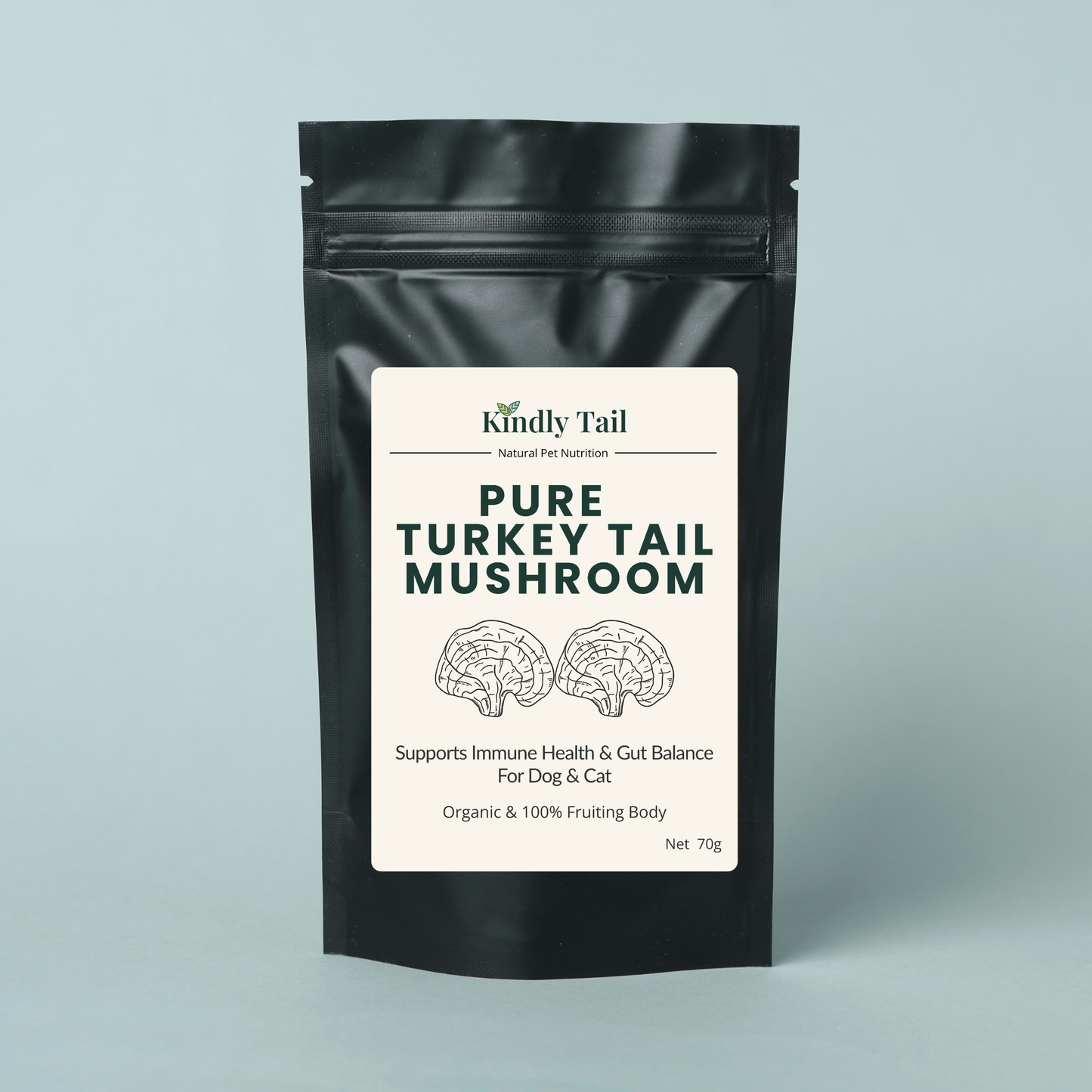 Kindly Tail Pure Turkey Tail mushroom powder, front of pouch