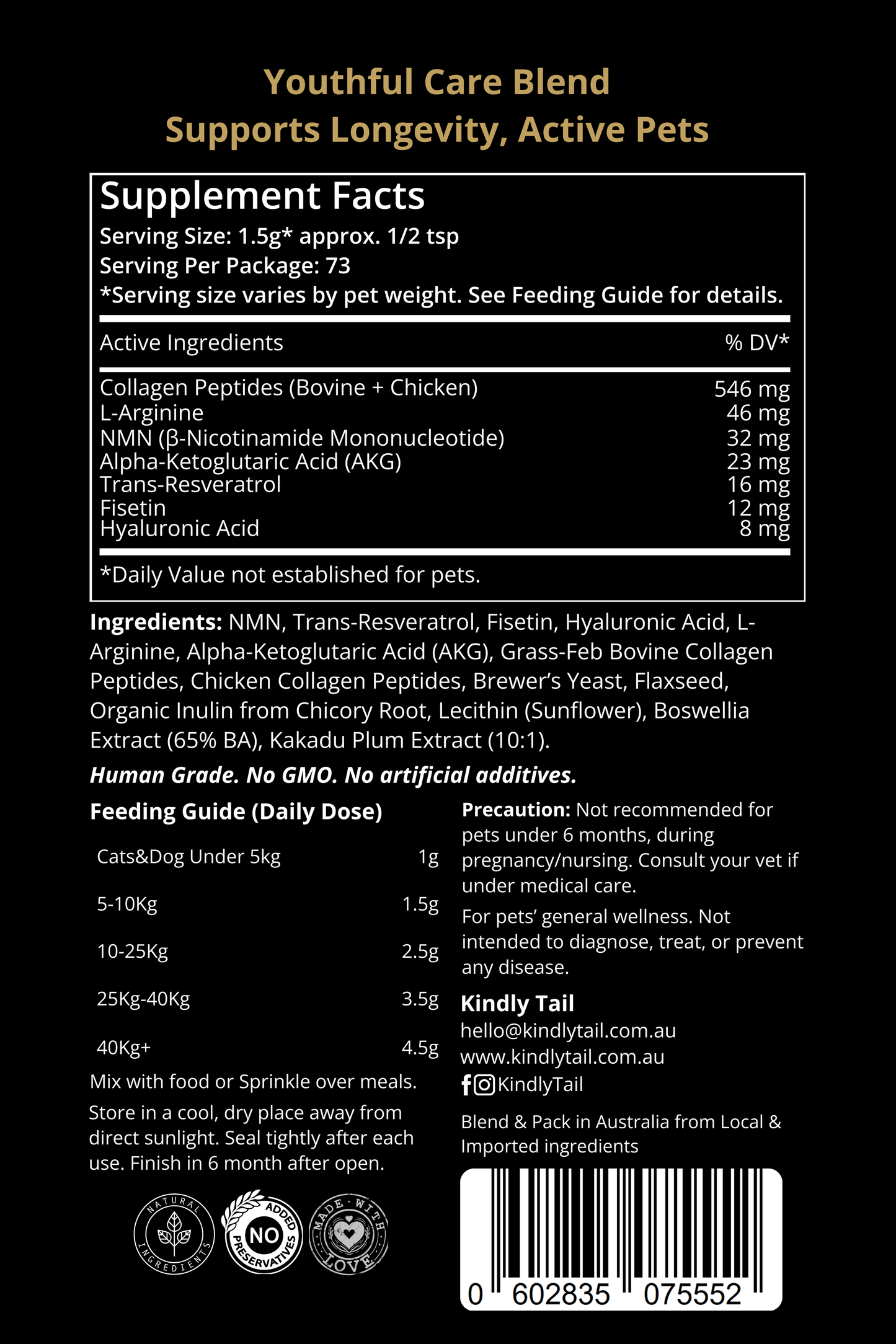 Kindly Tail Youthful Care Blend ingredients and directions