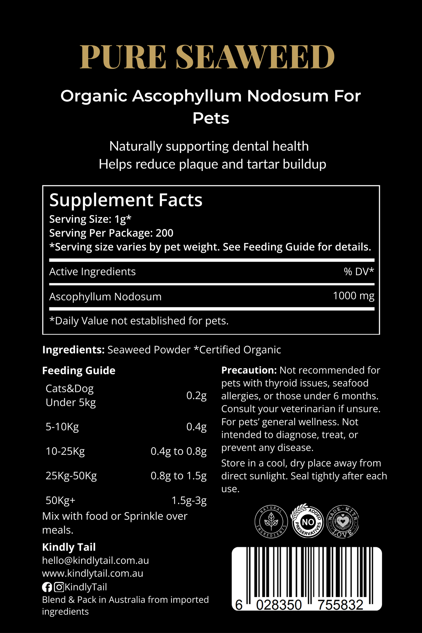 Seaweed dental powder dosage directions for dogs