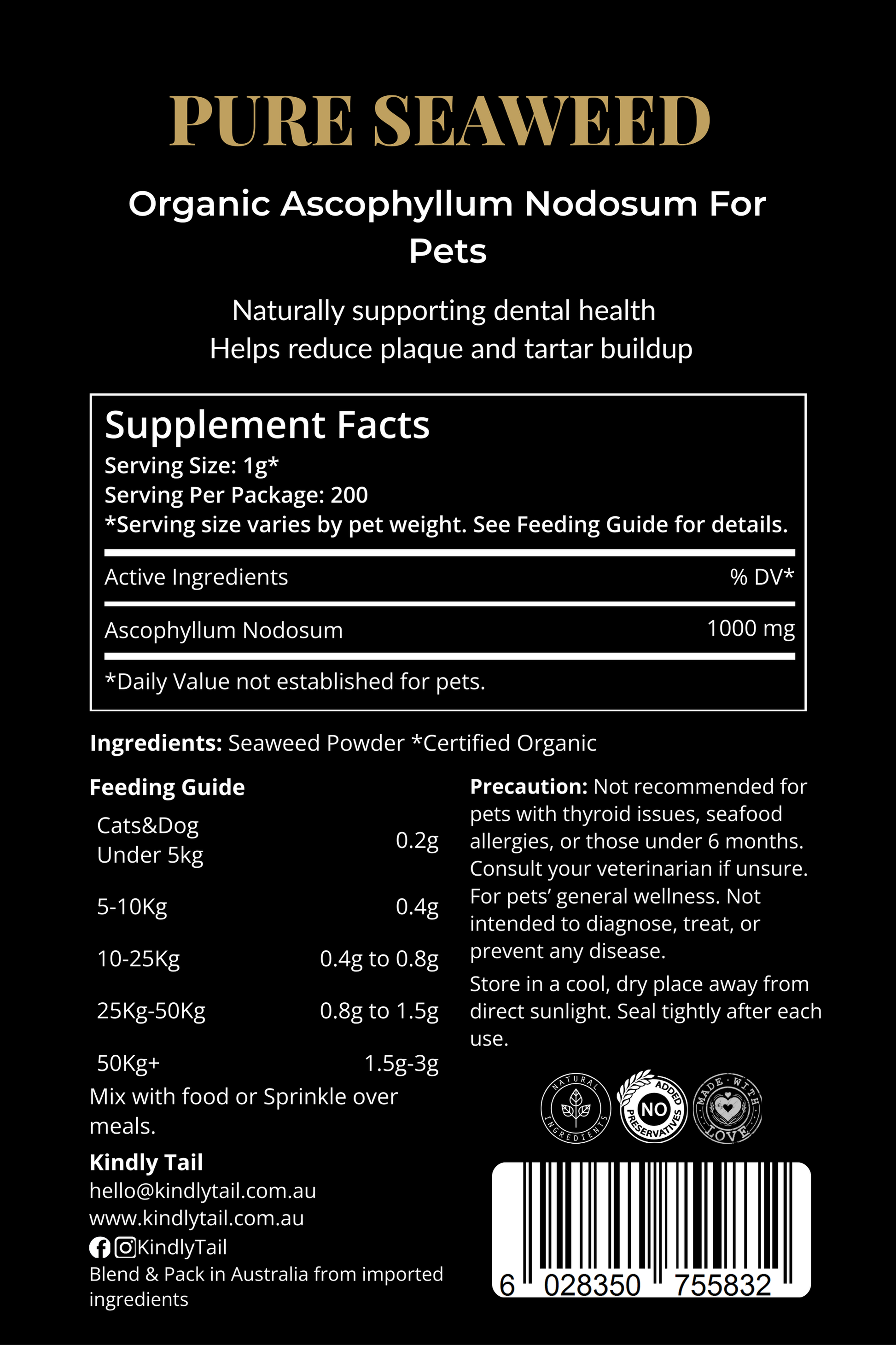Seaweed dental powder dosage directions for dogs