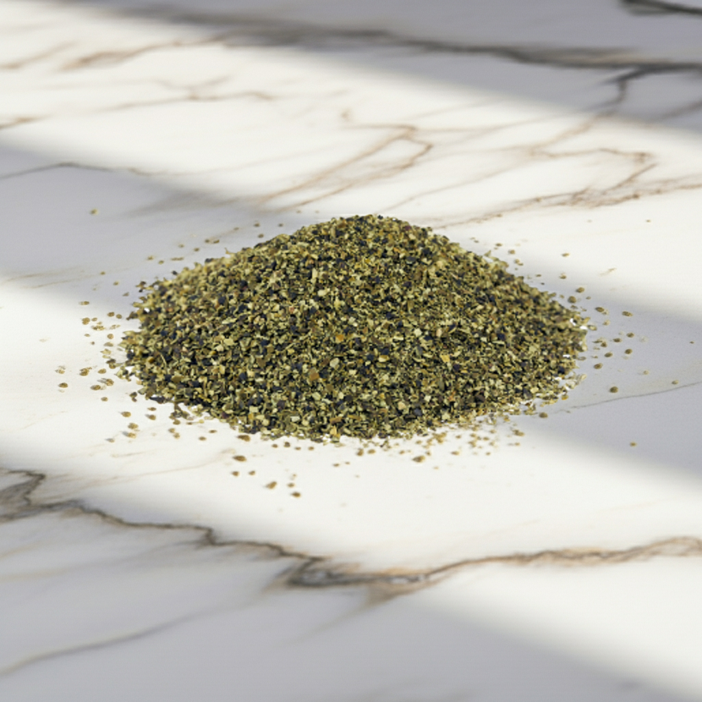 Close-up of Ascophyllum nodosum seaweed powder for dogs
