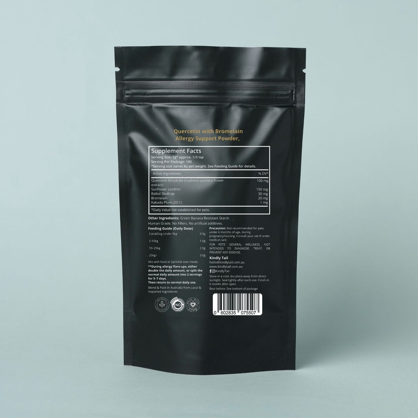 Kindly Tail quercetin supplement ingredients and directions